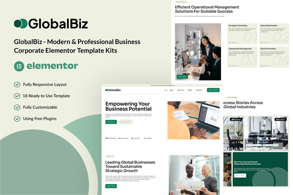 GlobalBiz - Modern & Professional Business Corporate Elementor Template Kits