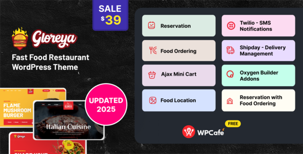 Gloreya 6.7 - Food Ordering & Delivery Restaurant WordPress Theme