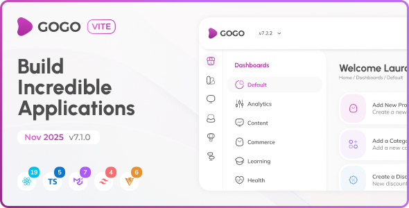 Gogo 7.4.0 Vite React Admin Dashboard (React 19)