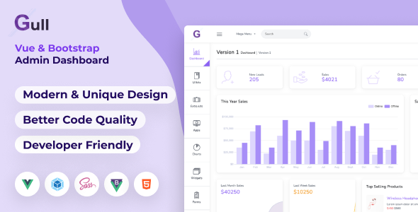 Gull -  HTML & Vuejs Admin Dashboard Template