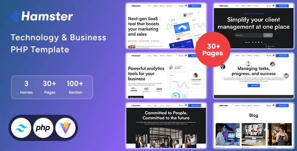 Hamster - Tailwind CSS SaaS Website PHP Template