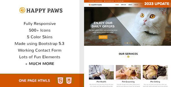 Happy Paws 5.3 - Pet Responsive One Page HTML