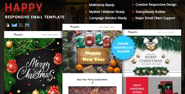 Happy - Responsive Christmas & New Year Email Templates with Stampready Builder Access