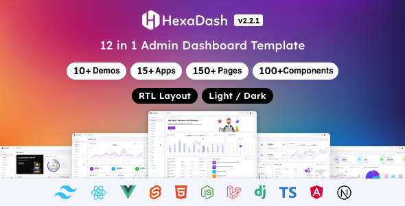 HexaDash 2.2.6 Multipurpose Admin Dashboard Template (Svelte React Vue Angular Laravel & More)