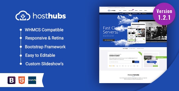 HostHubs 1.6 - Responsive WHMCS Web Hosting Domain Technology Site Template