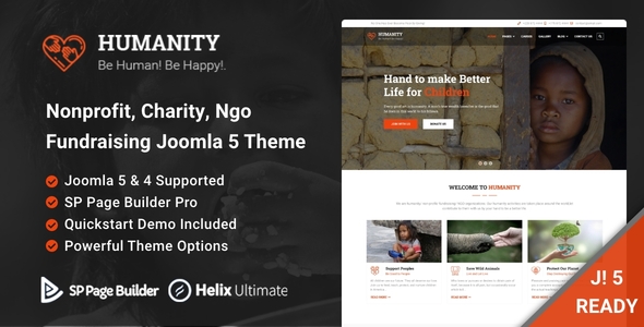 Humanity 1.7 - Nonprofit Charity NGO Fundraising Joomla 5 Template