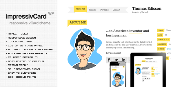 impressivCard WP 3.7.1 - Responsive vCard WordPress Theme