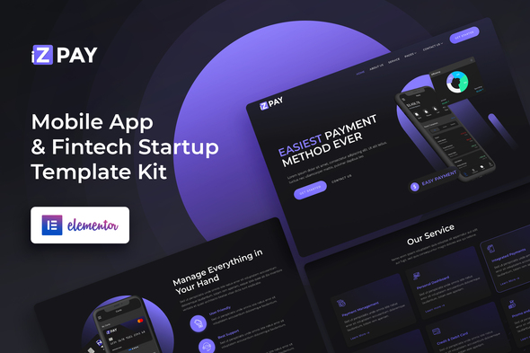 iZPAY 1.0.2 - Mobile App & Fintech Startup Elementor Template Kit