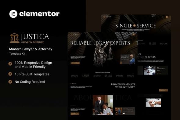 Justica - Modern Lawyer & Attorney Elementor Template Kit