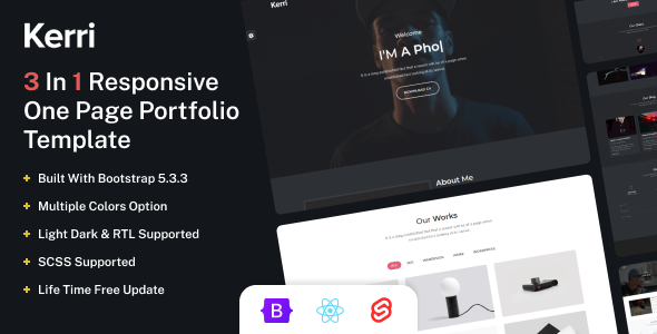 Kerri 4.0 Responsive Bootstrap 5 React & Svelte One Page Portfolio Template