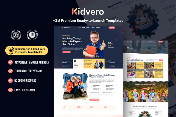 Kidvero - Kindergarten & Child Care Elementor Template Kit