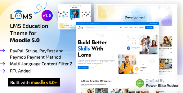 Loms 1.6 - Moodle 5 Education LMS Theme with Bootstrap 5