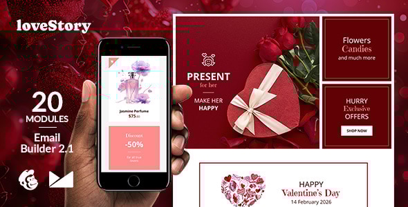 LoveStory Responsive Email Template  Online Emailbuilder 2.1