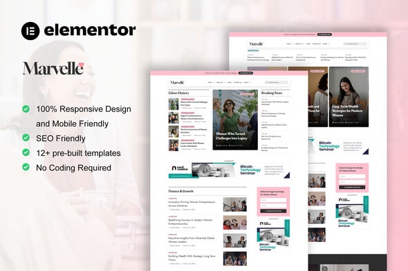 Marvelle - Modern Feminine Blog & Magazine Elementor Pro Template Kit