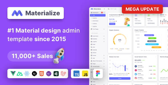 Materialize 3.0 Next.js Vuejs Nuxt HTML Laravel Django Asp.Net Material Design Admin Template
