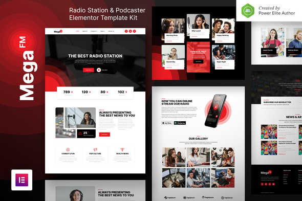 MegaFM  Radio Station & Podcaster Elementor Template Kit