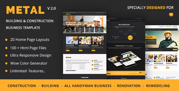 Metal 2.0 - Mobile Friendly Building & Construction Business HTML Template