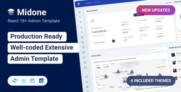 Midone 2.0.1 - Tailwind CSS React Admin Dashboard Template  HTML Version