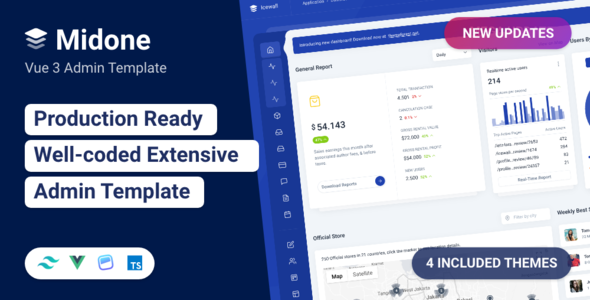 Midone 5.0.6 - Tailwind CSS Vuejs 3 Admin Dashboard Template  HTML Version