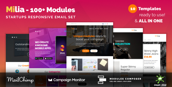 Milia - Responsive Email Set for Agencies Startups & Creative Teams