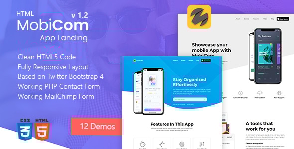 MobiCom 1.1 - Mobile App Landing Pages Pack