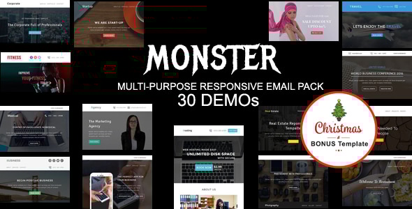 MONSTER - Multipurpose Responsive Email Pack with online Stampready & Mailchimp Builders Access