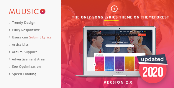 Muusico 2.9.3.1 - Song Lyrics WordPress Music Theme