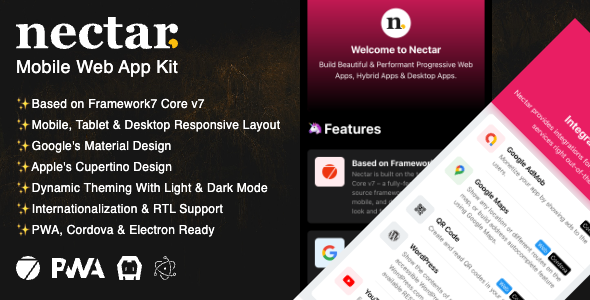 Nectar 3.0.0 - Framework7 Mobile Web App Kit