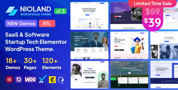Nioland 1.3.7 - SaaS & Software Startup Tech WordPress Theme