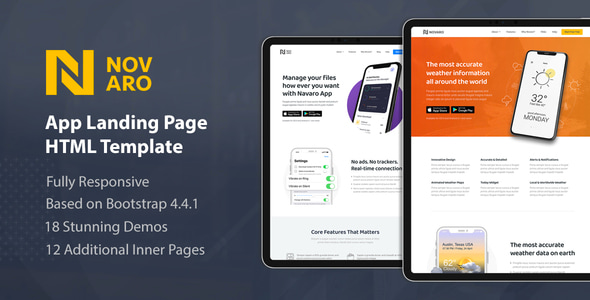 Novaro 1.1 - App Landing Page HTML Template
