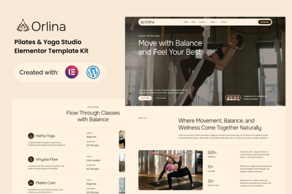Orlina - Pilates & Yoga Studio Elementor Template Kit