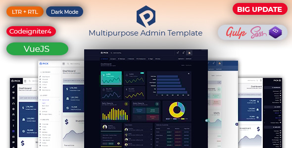 Pick - HTML VueJS  & Codeigniter 4 Responsive Admin Dashboard Template