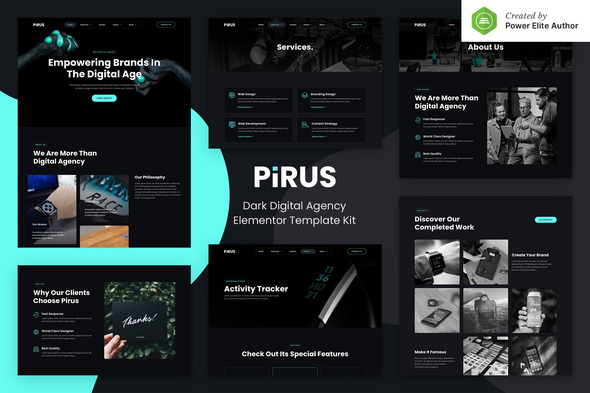 PIRUS 1.1.0 - Dark Digital Agency Elementor Template Kit