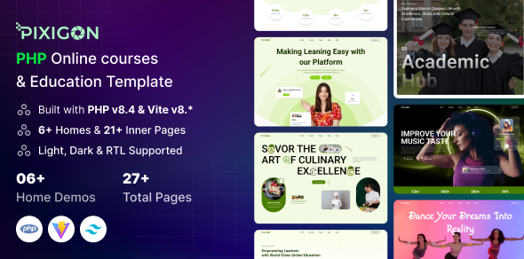 Pixigon - PHP Online Courses & Education Template