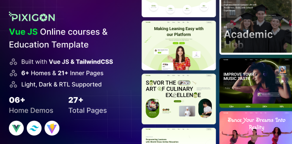 Pixigon - Vue JS Online Courses & Education Template