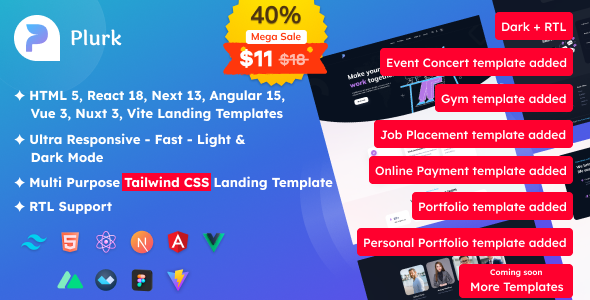 Plurk  Tailwind CSS Multipurpose Landing Templates