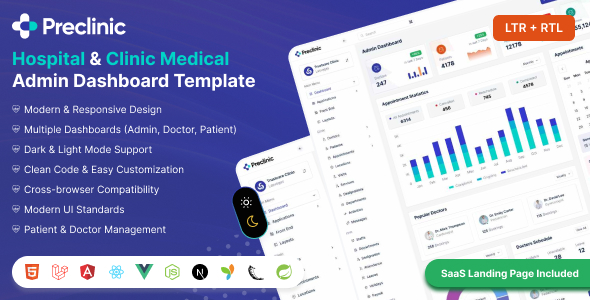 PreClinic 5.3.3 - Hospital & Medical Healthcare Management Admin Dashboard (HTML React Next.js Vue)