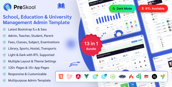 PreSkool 5.3.3 - School ERP LMS & Education Management Admin Dashboard (React Next.js Laravel Vue Ang