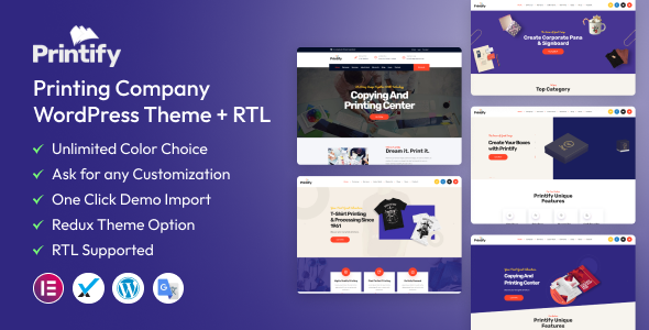 Printify - Printing Company WordPress Theme  RTL