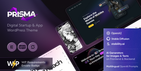 Prisma 1.12 - Digital Startup & App WordPress Theme  AI