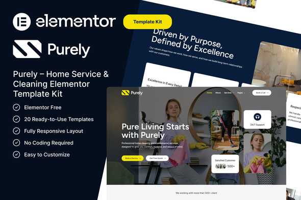 Purely – Home Service & Cleaning Elementor Template Kit