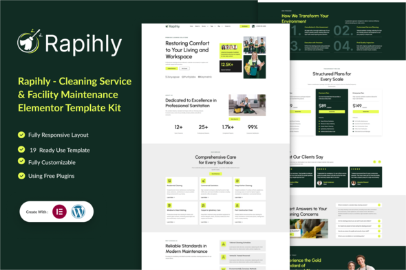 Rapihly - Cleaning Service & Facility Maintenance Elementor Template Kit