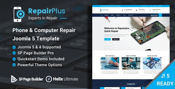 Repair Plus 1.8 - Phone & Computer Repair Joomla 5 Template