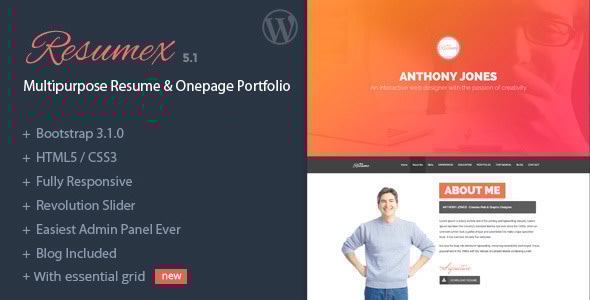 ResumeX 5.1 - Resume & One Page Portfolio WordPress Thmee