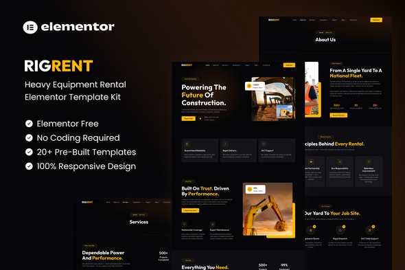 Rigrent - Heavy Equipment Rental Elementor Template Kit
