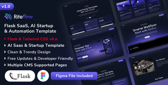 RiteFlow - Flask AI Startup, SaaS & Automation Tech Business Template