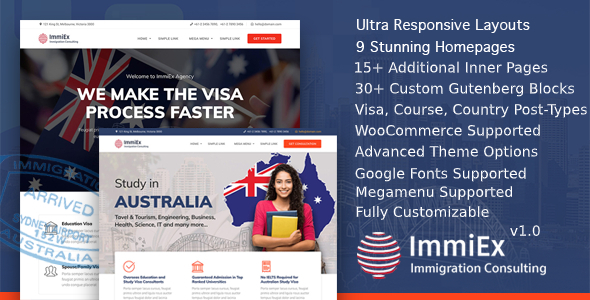Sale Immigration law Visa services support Migration Agent Consulting WordPress Business Theme