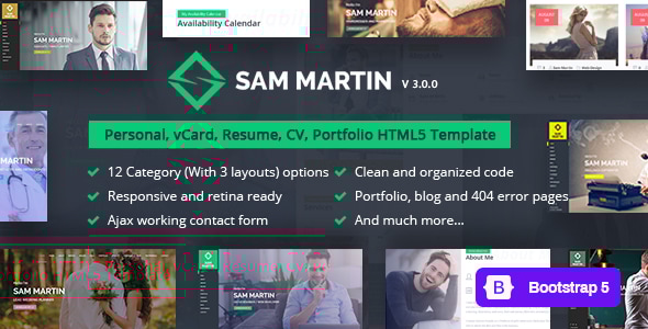 Sam Martin 3.0.0 - Personal vCard Resume HTML Template