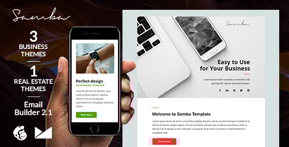 Samba - 3 Business & 1 RealEstate Email Templates  Online Emailbuilder 2.1