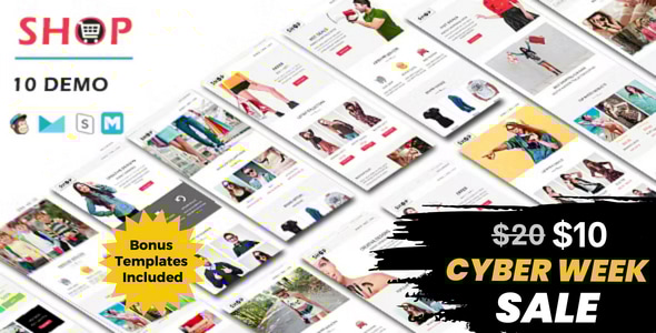 SHOP - Responsive Shopping Email Pack with Online StampReady & Mailchimp Builders